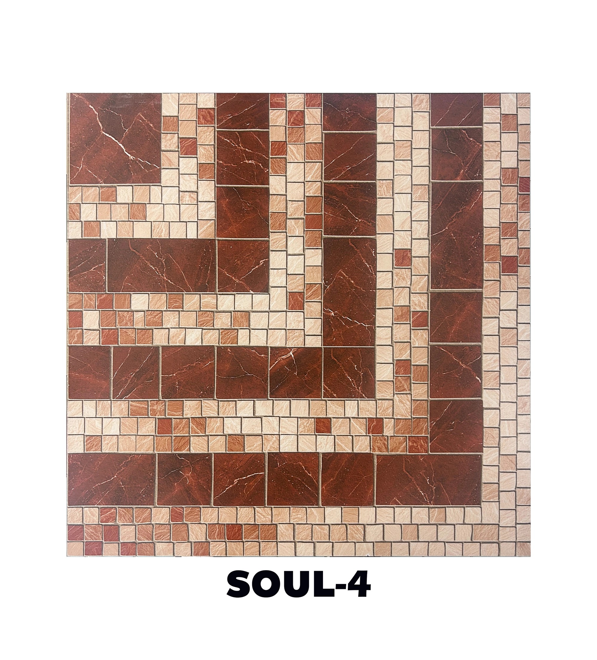 모자이크룩 다크레드브라운·베이지·테라코타 유광 포세린 · 600×600