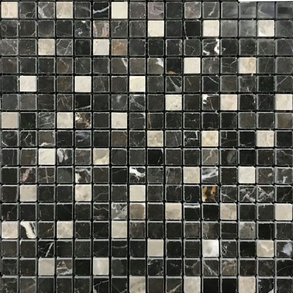 스톤룩 모자이크 다크브라운·베이지·블랙 유광 대리석 · 305×305