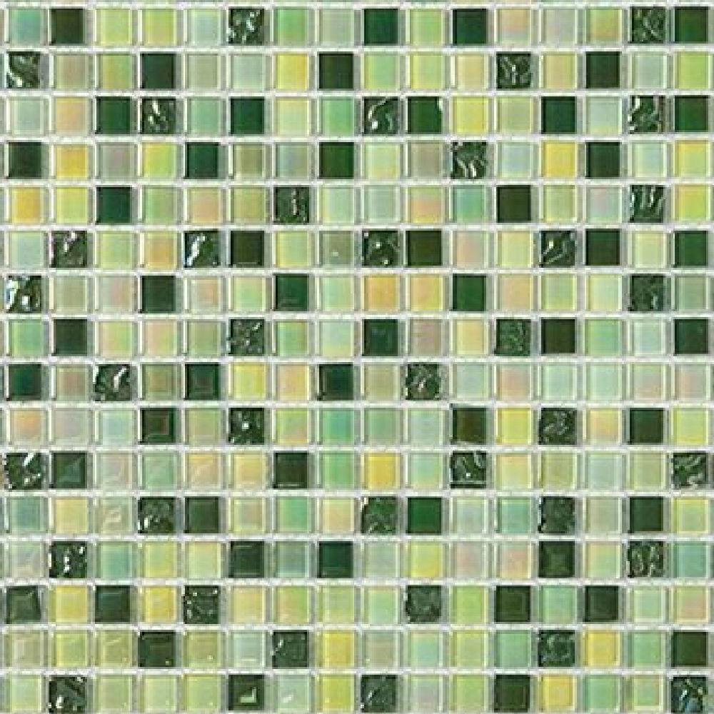 모자이크 연두·진초록·연노랑·민트 유광 유리 · 15×15